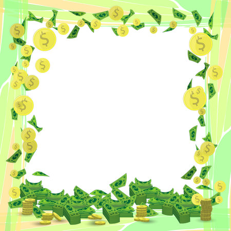 A Photo frame money square orientation sheet with coins. Illustration for your design.のイラスト素材