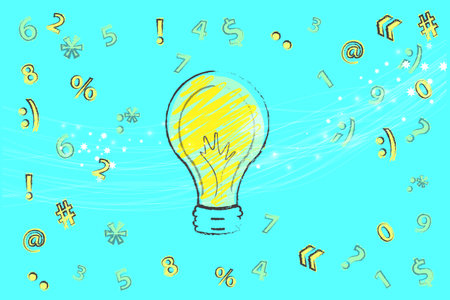 Lamp idea on the background of signs and symbols. Illustration for your design.のイラスト素材