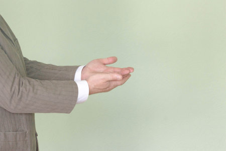 Business training concept. Photo for your design. The man is holding his hands in profileの写真素材