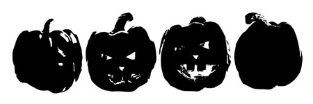 Halloween. Silhouette of a pumpkin monochrome. Black pumpkin on white. Logo. Illustration for your design.のイラスト素材