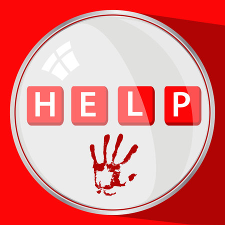 Help from violence concept. round button. red trace by hand. illustration for your design.のイラスト素材