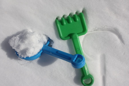 New Year's background. forks on snow. A bunch of snow in a shovel. photo for your designの写真素材