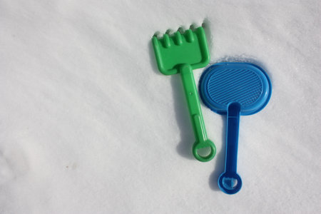 New Year's background. shovel and pitchfork games in winter. photo for your designの写真素材