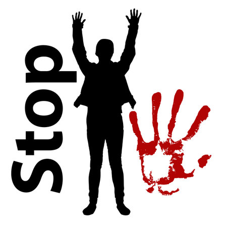 stop violence against women. woman silhouette and bloody hand. illustration for your designのイラスト素材