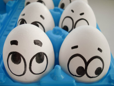 fear concept. funny photo. eggs are hidden in a box