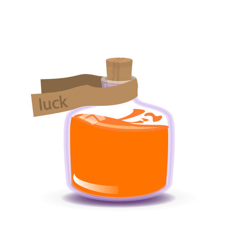 Luck potion. orange liquid in a bottleのイラスト素材