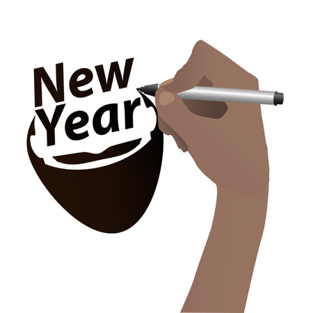 Happy New Year inscription with Santa Claus Beard.Ru writes a marker. illustration for your design.のイラスト素材