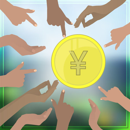 A coin yen china hands pointer vector illustration for your design.のイラスト素材
