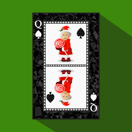 card New Year's poker. vector illustration. queen club. Miss Santa Claus and Aramel on Stickのイラスト素材