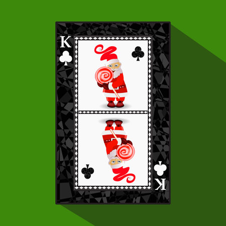 card New Year's poker. vector illustration. queen club. miss santa claus and caramel on a stickのイラスト素材