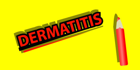 Dermatitis inscription with a pencil on a yellow backgroundvのイラスト素材
