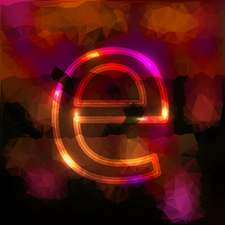 the letter neon e is small, on a patchy orange-pink backgroundの写真素材
