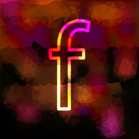 the letter neon f is small, on an even orange-pink backgroundの写真素材