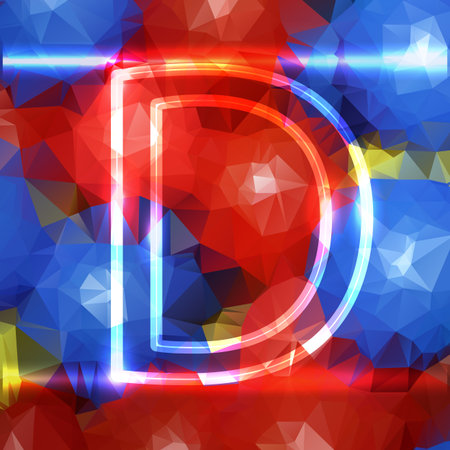 the letter neon d, on a mottled colored background in multi-colored tonesの写真素材