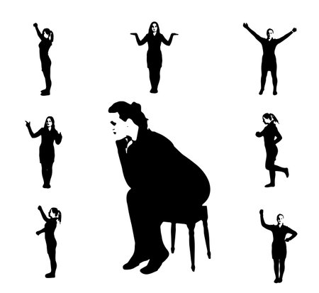 The girl in black silhouette to white backgroundのイラスト素材