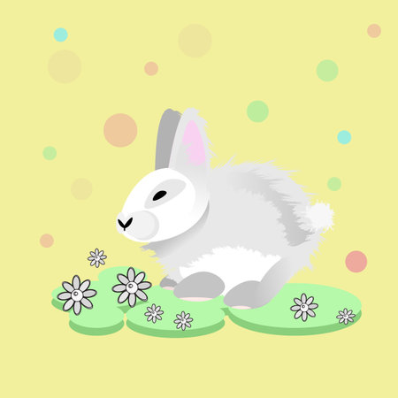 Easter. Easter rabbit on glade of flowersのイラスト素材