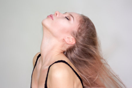 sensual woman. emotional photo. attractive girl. horizontal sheet orientationの写真素材
