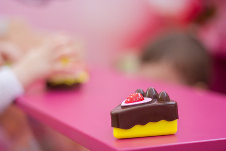 small business. a cafe. shares and purchases. chocolate cake. little pieceの写真素材