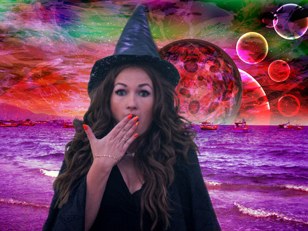 Witch is a surprise. Sorcery on Mars. party in the style of Halloween. costume party