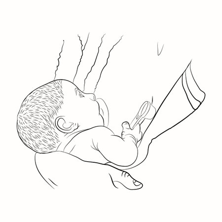 breast-feeding . healthy baby food. baby and mother's breasts. mother's milk. sketching styleのイラスト素材