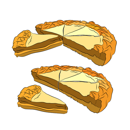 cottage cheese pie. Vector illustration on white isolated background. sketching styleのイラスト素材