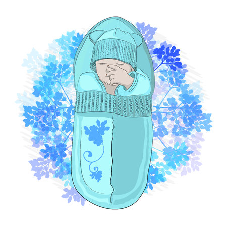The child is sleeping. statement. baby in envelope from maternity hospital. Vector illustration on white background. sketching styleのイラスト素材