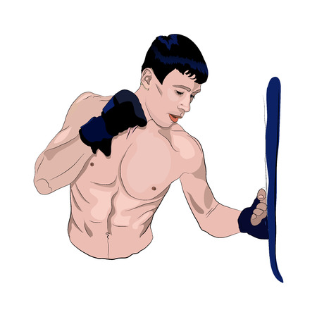 boxer topless hits the pear in boxing gloves. on a white background. sketch technique.のイラスト素材