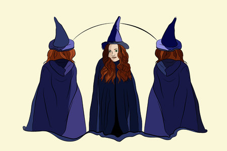witch halloween three witches in witch caps on a white backgroundのイラスト素材