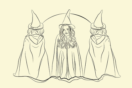 witch halloween sketching style on white isolated backgroundのイラスト素材