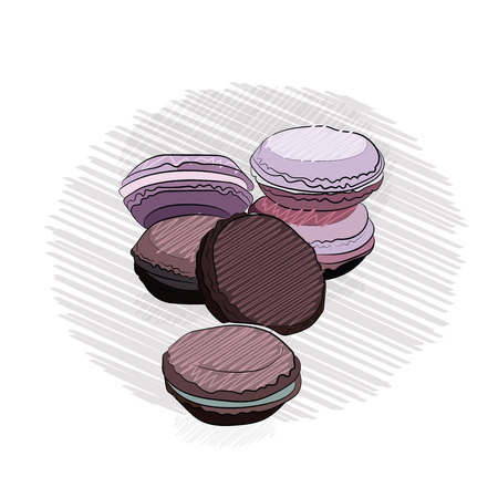 macaroonscookie colored. lie on top of each other. on a white background. outline techniqueのイラスト素材