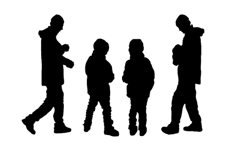 silhouette of children and fathers. children and parents. vector illustration on isolated white backgroundのイラスト素材