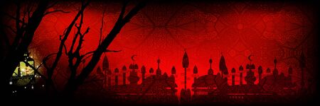 Rabadan is a traditional Arabic and Muslim holiday. Bright card with a month and a lanternの写真素材