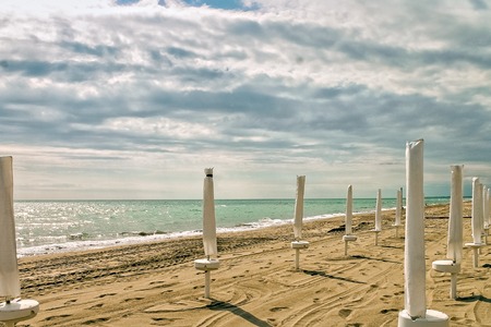 Empty Beach on the coast of the Tyrrhenian Sea near Romeの写真素材