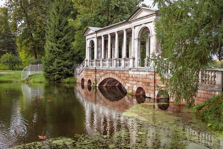 Marble bridge in Park in Petersburg, Pushkin in summerの写真素材
