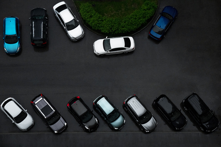 passenger cars in the yard, top viewの写真素材