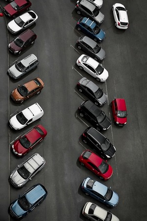 passenger cars in the yard, top viewの写真素材