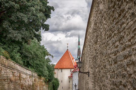 Street of the old town of Tallinn in Estoniaの写真素材