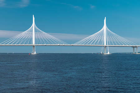 white bridge of western high-speed diameter on gulf of Finland in St. Petersburg