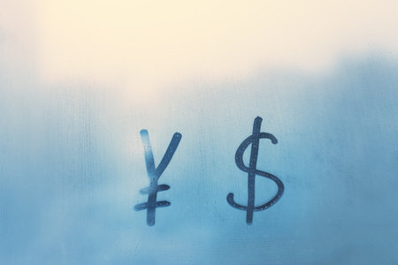 Handwritten sign doodling scale shape, american dollar icon on blue foggy glass windowの写真素材