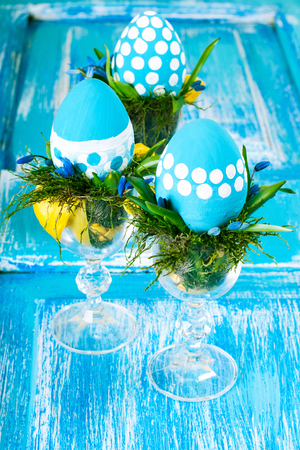 Easter composition with eggs polka dotの写真素材