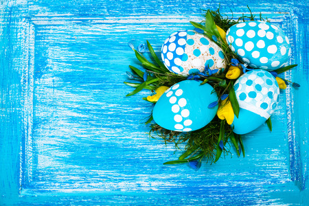 Easter composition with eggs polka dotの写真素材