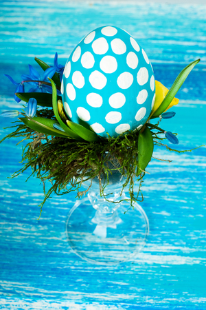 Easter composition with eggs polka dotの写真素材