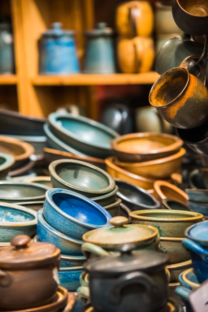 Handmade dishes made of clay. Pottery. Germanyの写真素材