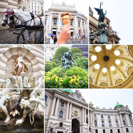VIENNA, AUSTRIA. Collage. Hofburg Palace, Museum in Heldenplatz, Austriaのeditorial素材