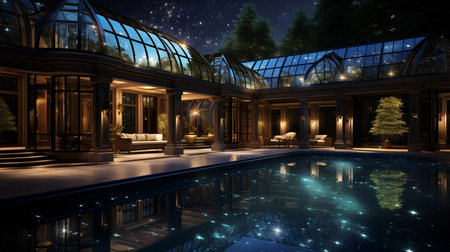 Modern house with a swimming pool, modern pool villa at the beach, luxury villaの素材