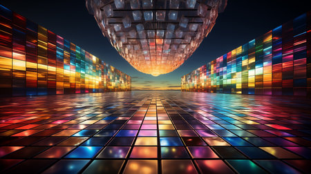 Mirror disco ball with bokeh particles. 3d renderingの素材