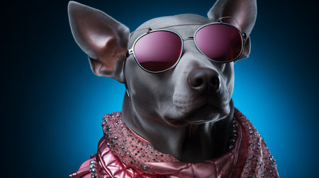 Cute French Bulldog in futuristic 3d glasses.の素材