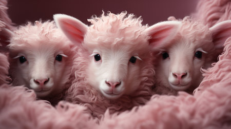 pink sheeps looking up staying in a circleの素材
