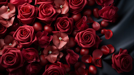 fresh dark red roses close up texture backgroundの素材
