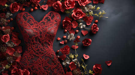 Roses Bouquet and Hearts background.Valentine or Wedding backgroundの素材